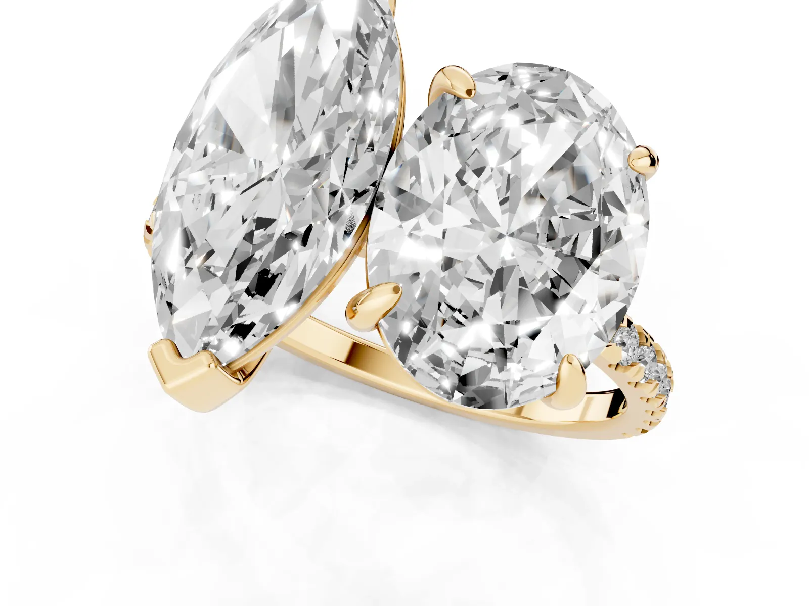 Oval and Marquise Toi Moi Ring with Prong Setting and Pave Band Yellow gold
