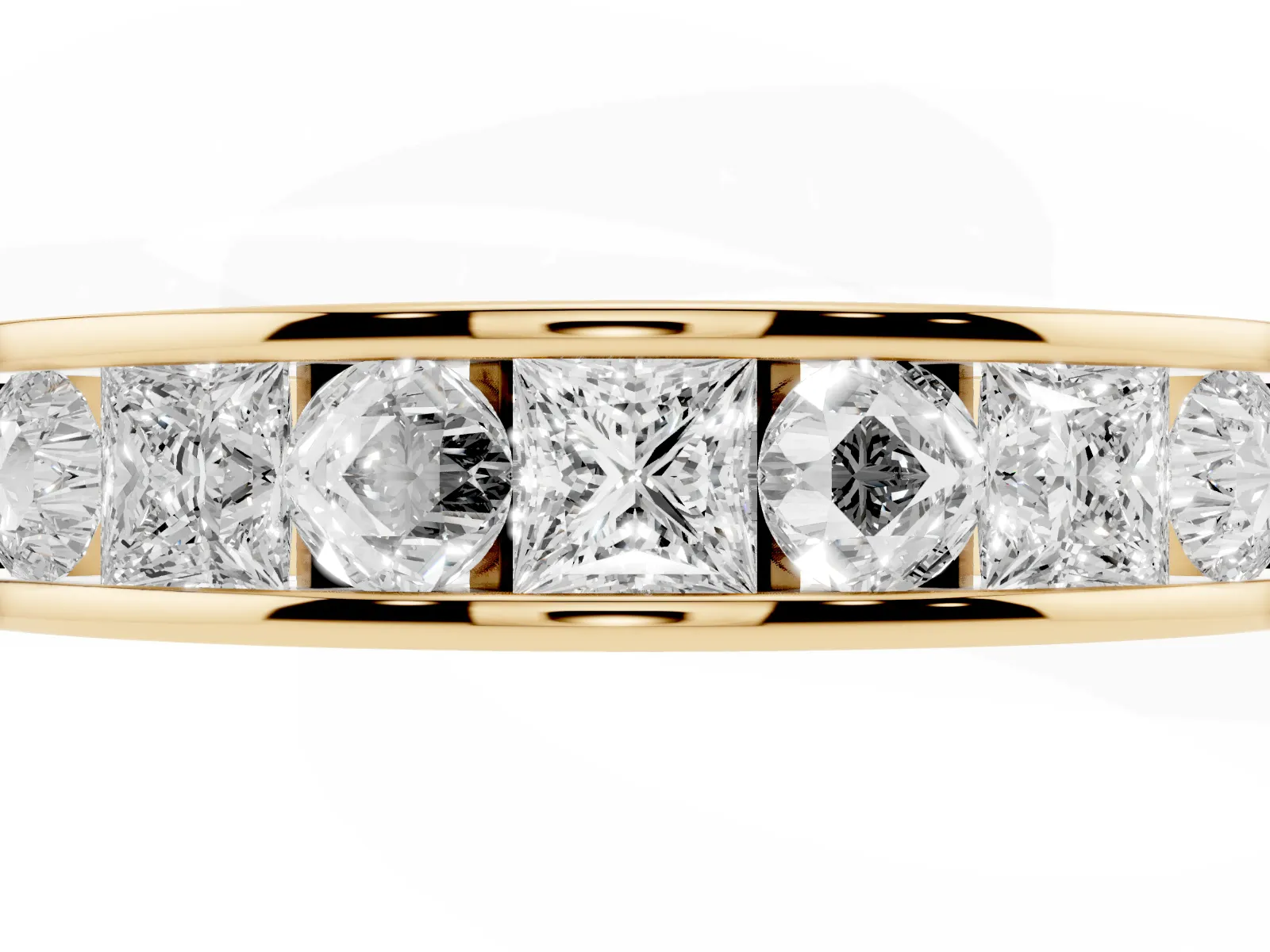 Princess Diamond Channel Set Promise Ring with Round Diamond Accents Yellow gold