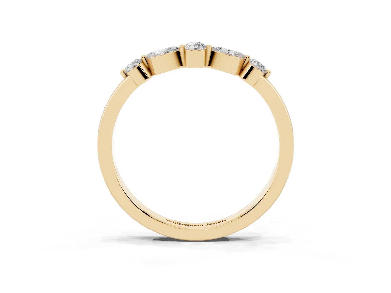 Round and Marquise Diamond Half Eternity Band with Prong Setting Yellow gold
