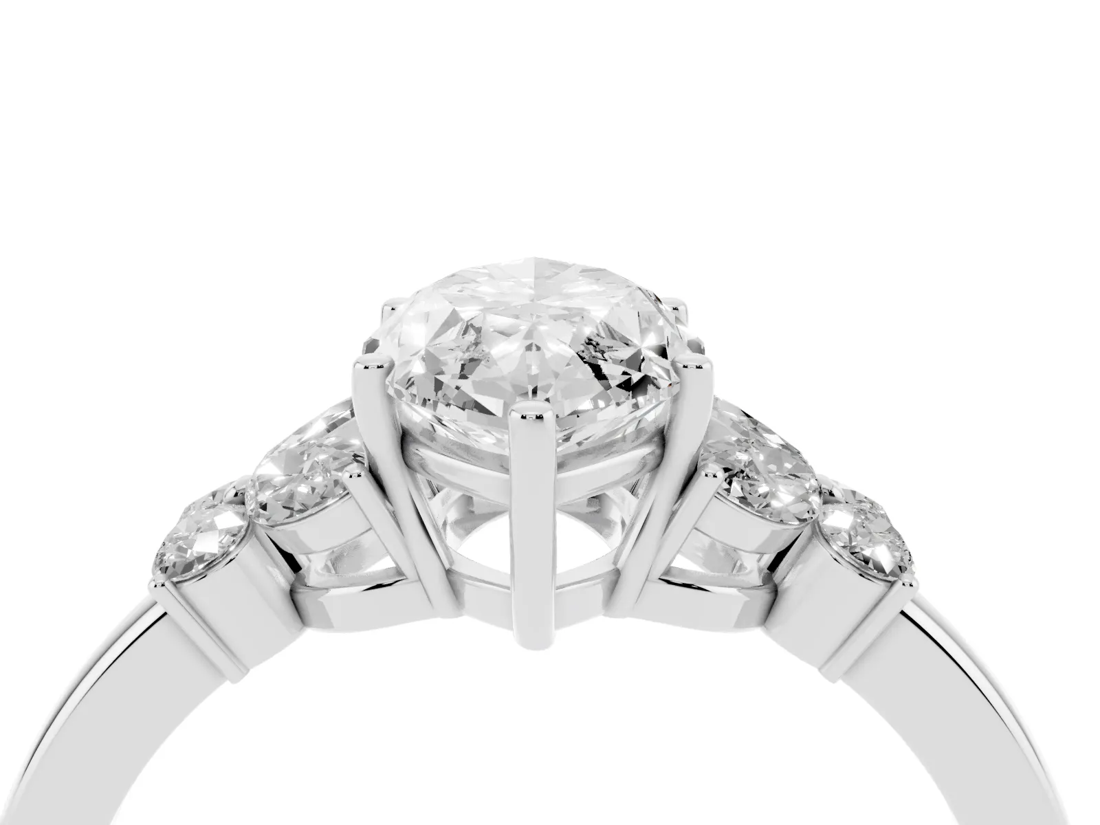 Marquise Cut Cut Solitaire Floral Diamond Ring with Four-Prong Setting Platinum