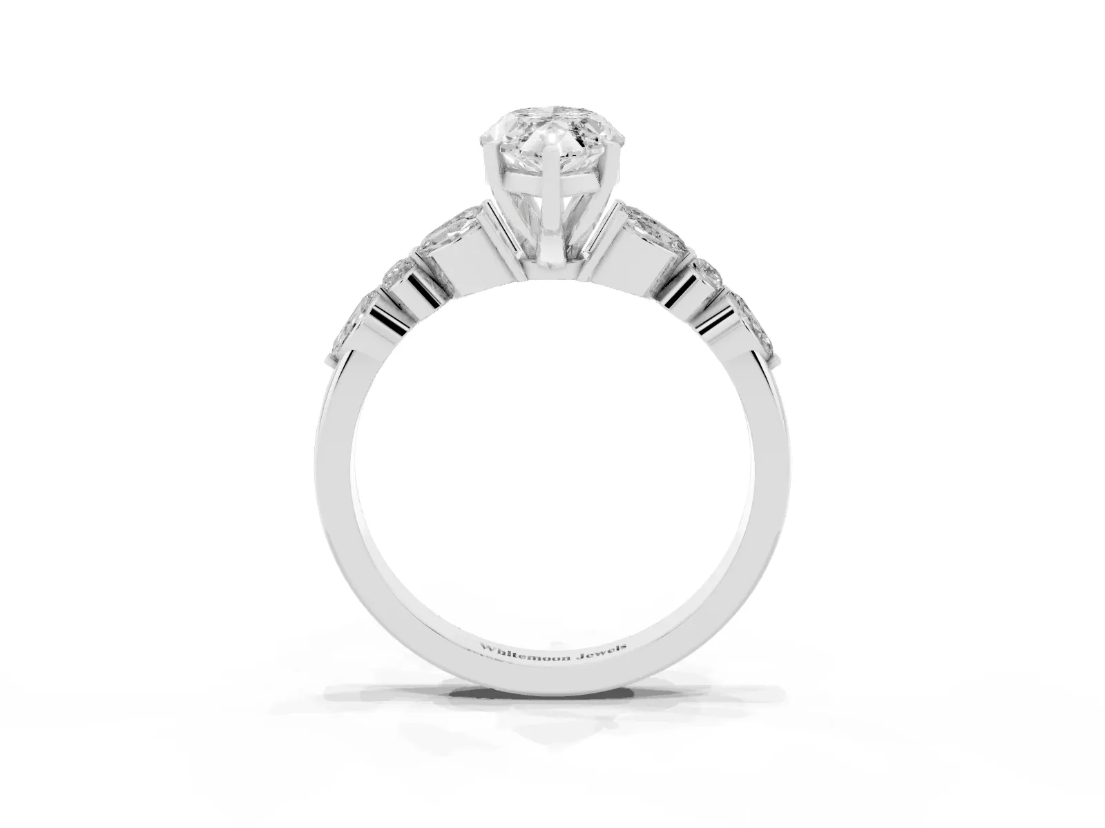 Marquise Cut Diamond Solitaire Ring with Side Stones and Four-Prong Setting Platinum