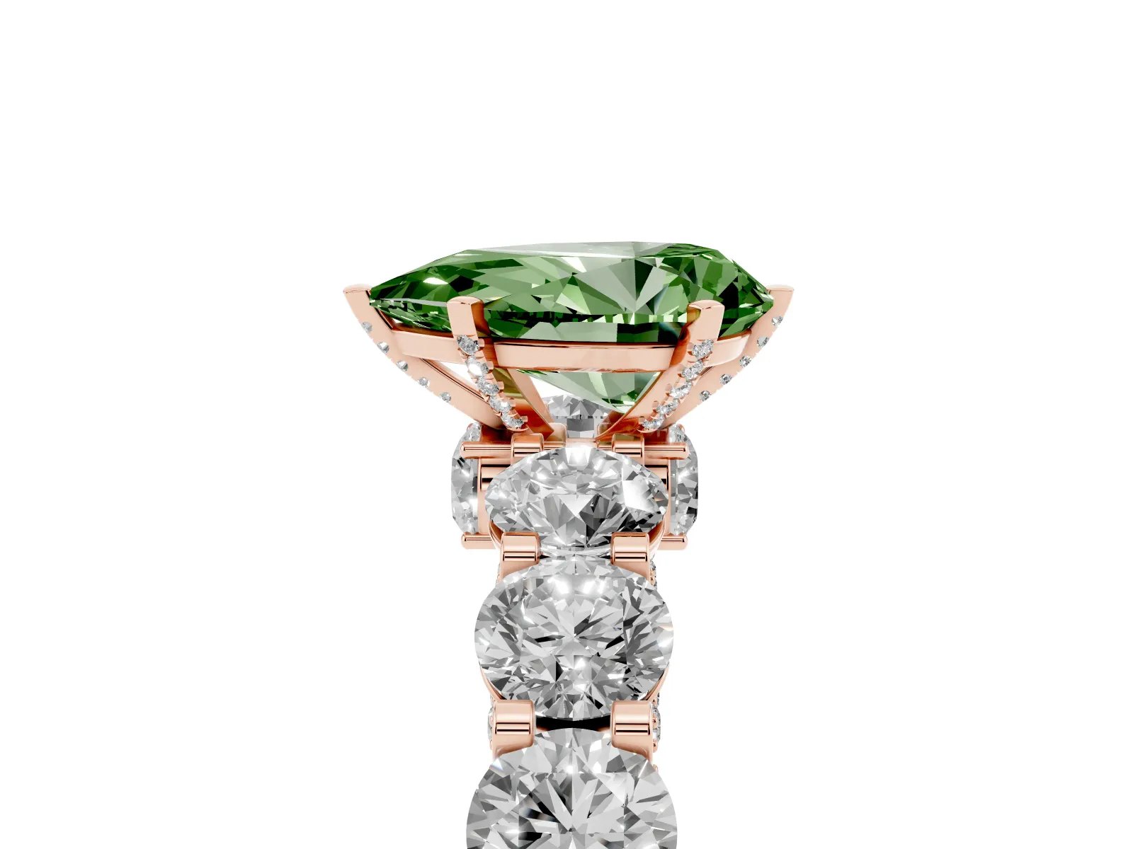 Fancy Green Pear Cut Diamond Side Stone Engagement Ring with Four-Prong Setting Rose gold