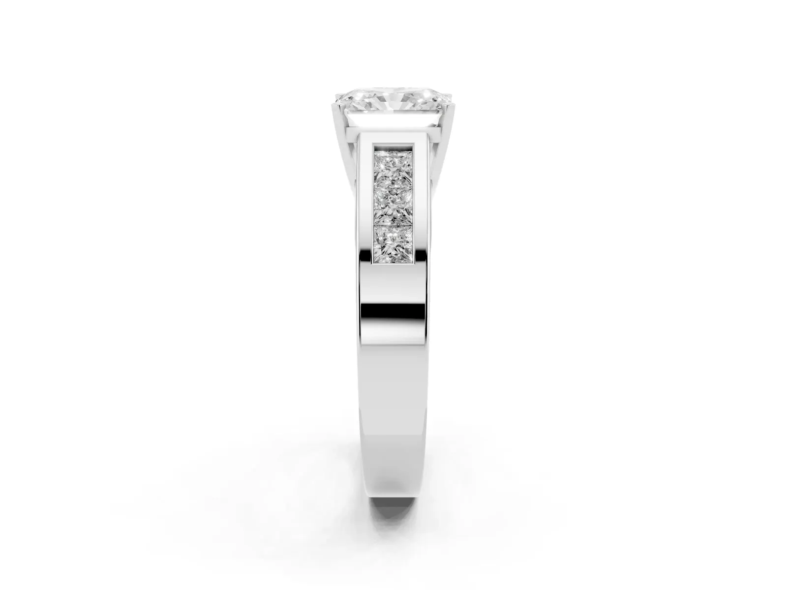 Radiant Cut Cut Channel Set Solitaire Ring with Four-Prong Setting Platinum