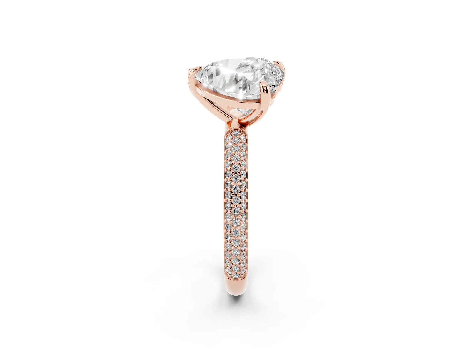 Pear and Heart Toi Moi Ring with Prong Setting and Micro Pave Band Rose gold