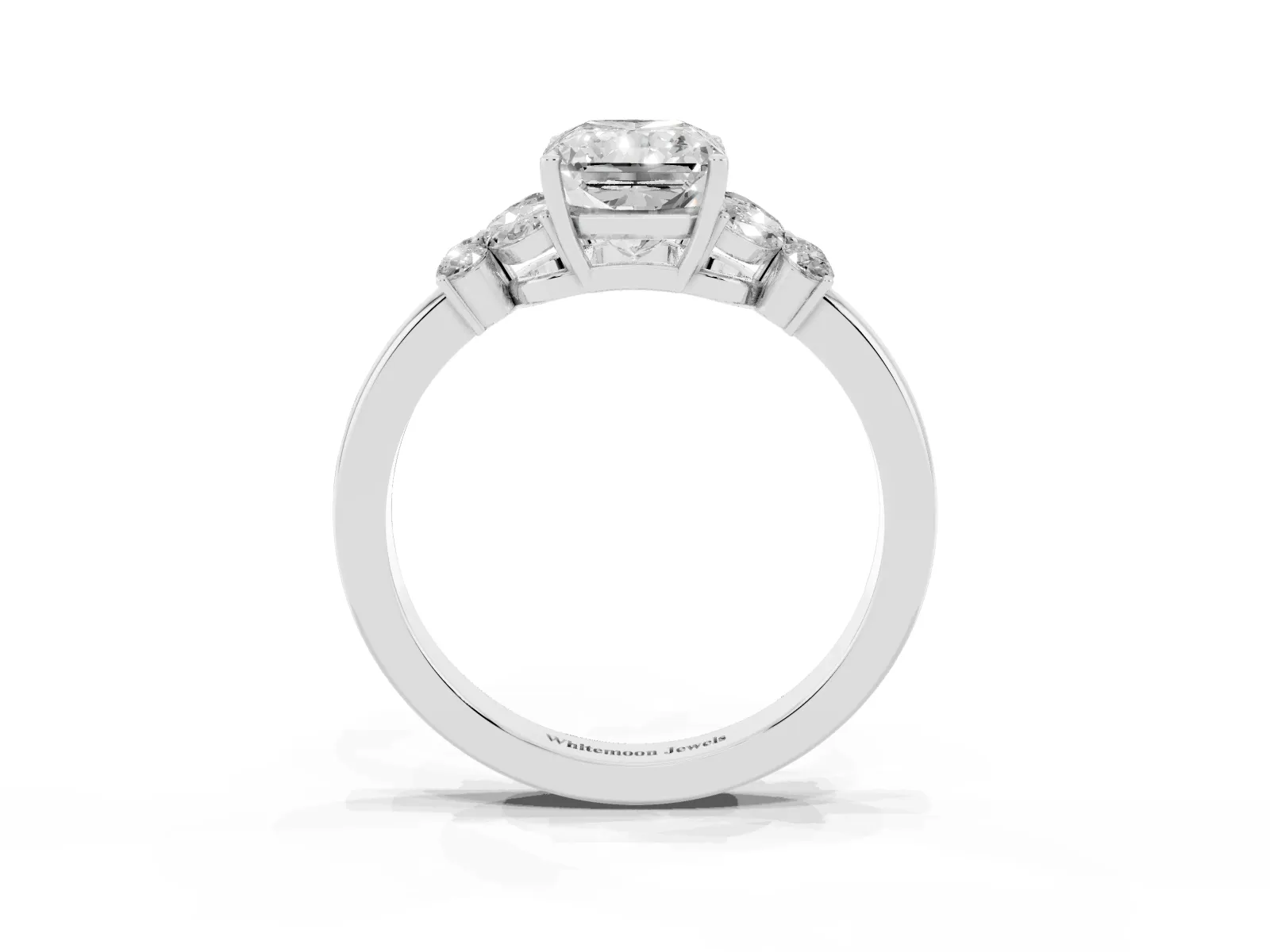 Radiant Cut Cut Solitaire Floral Diamond Ring with Four-Prong Setting Platinum