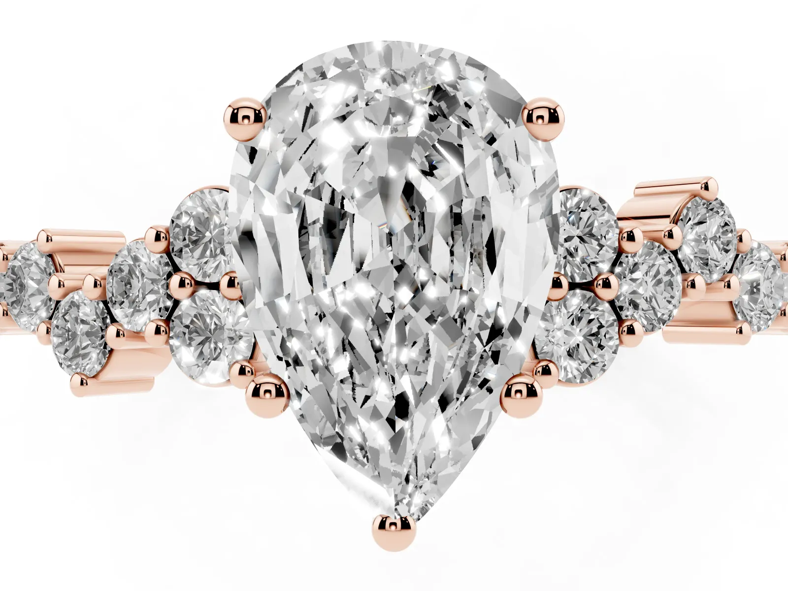 Pear Cut Diamond Scattered Round Accent Ring with Prong Setting Rose gold