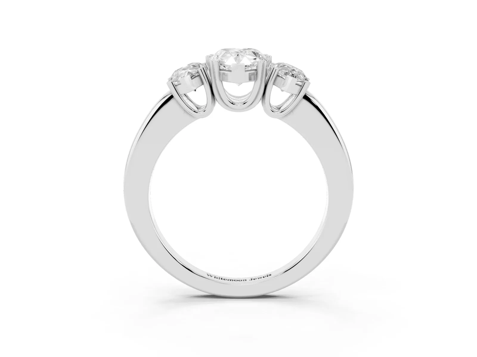 Three-Stone Pear Cut Cut Diamond Ring with Channel Set Band and Four-Prong Setting White gold
