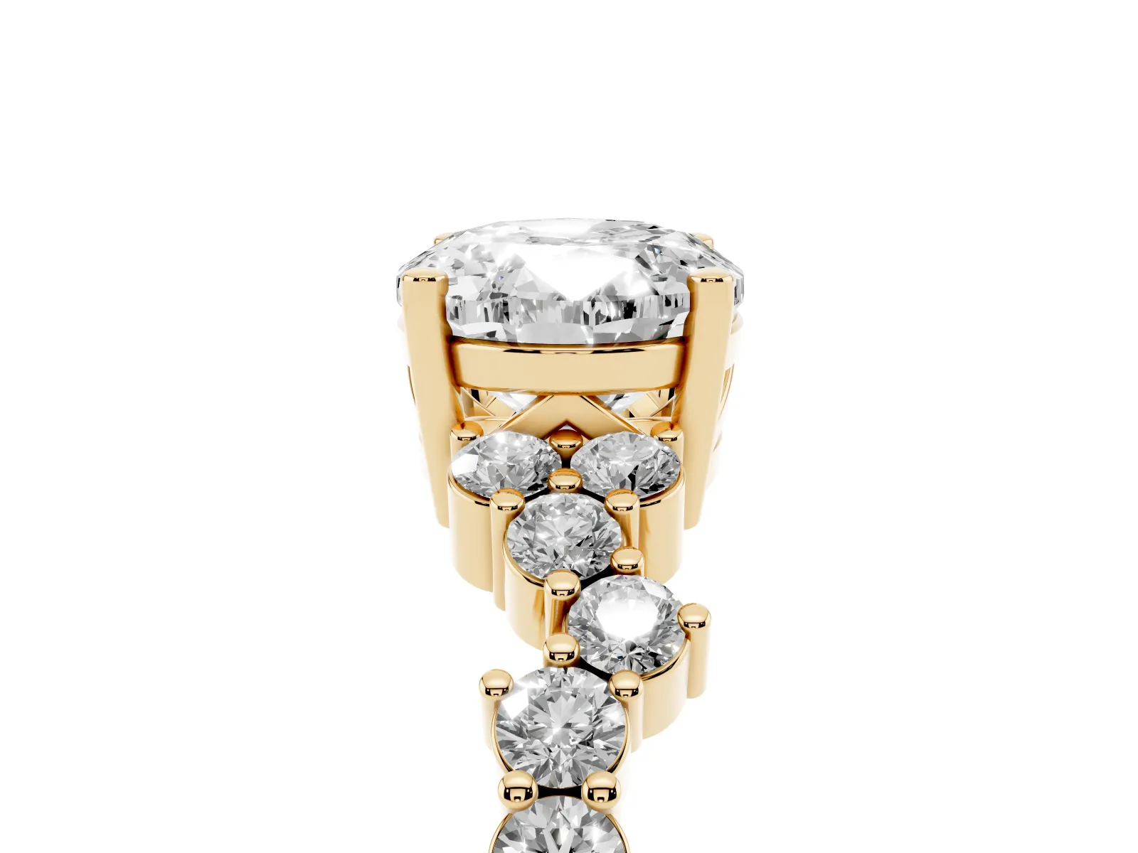 Oval Cut Diamond Scattered Round Accent Ring with Prong Setting Yellow gold