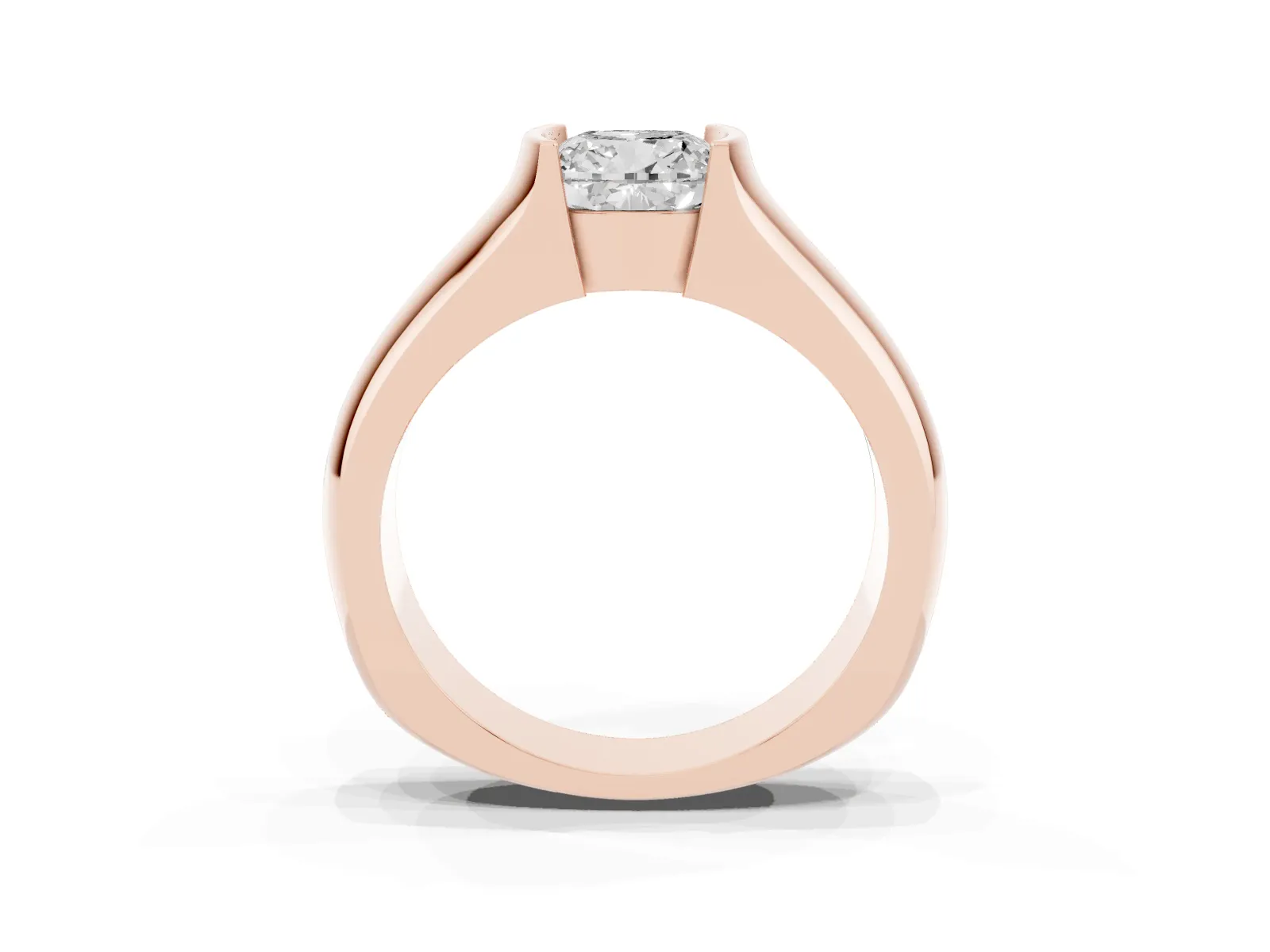 Cushion Cut Solitaire Bezel Set Diamond Ring with Wide Band Rose gold