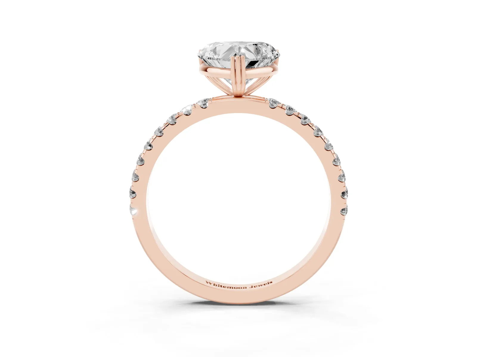 Heart Cut Brilliant Solitaire with Pavé Band and Claw Prong Setting Rose gold