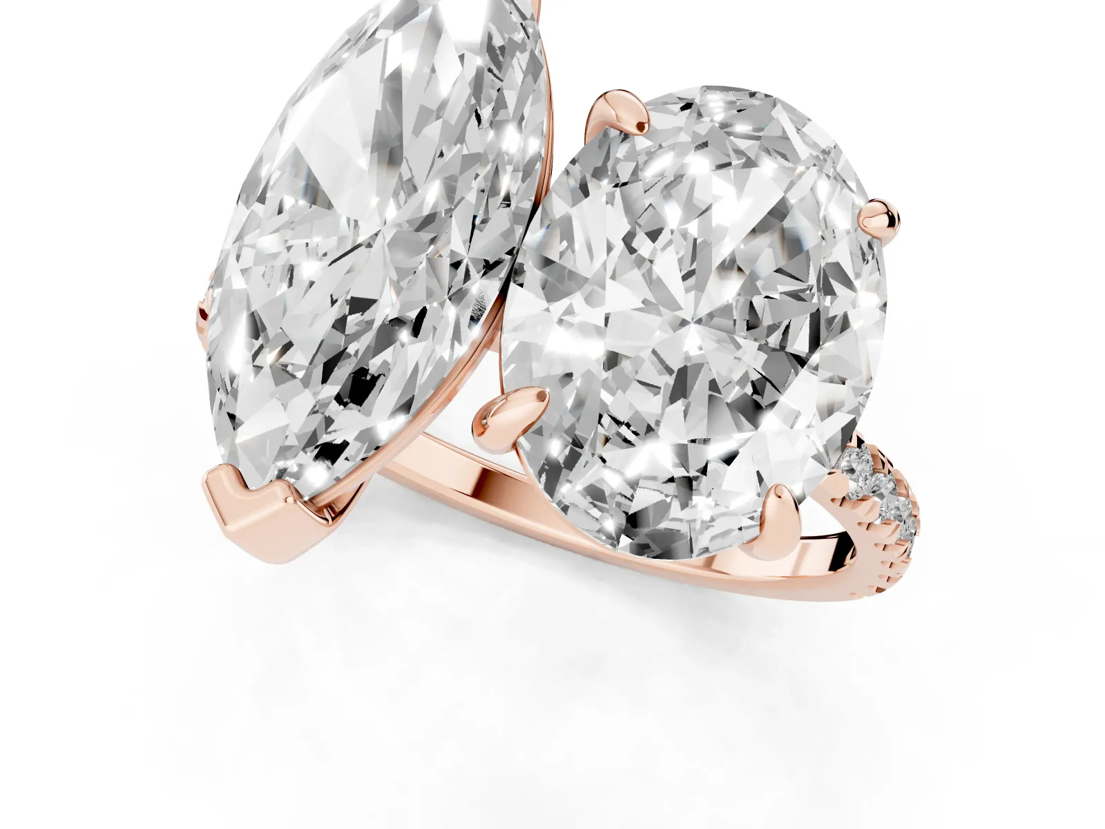 Oval and Marquise Toi Moi Ring with Prong Setting and Pave Band Rose gold