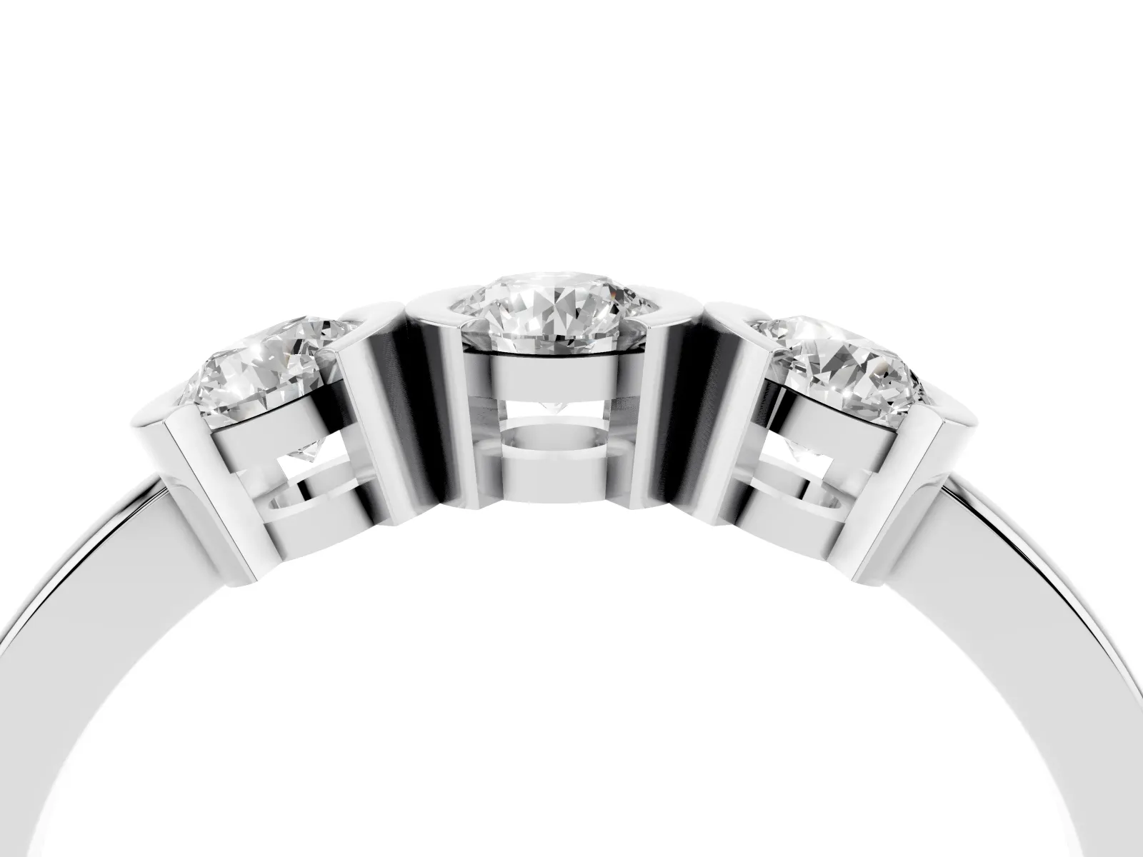 Three-Stone Round Diamond Half Bezel Prong Band Platinum