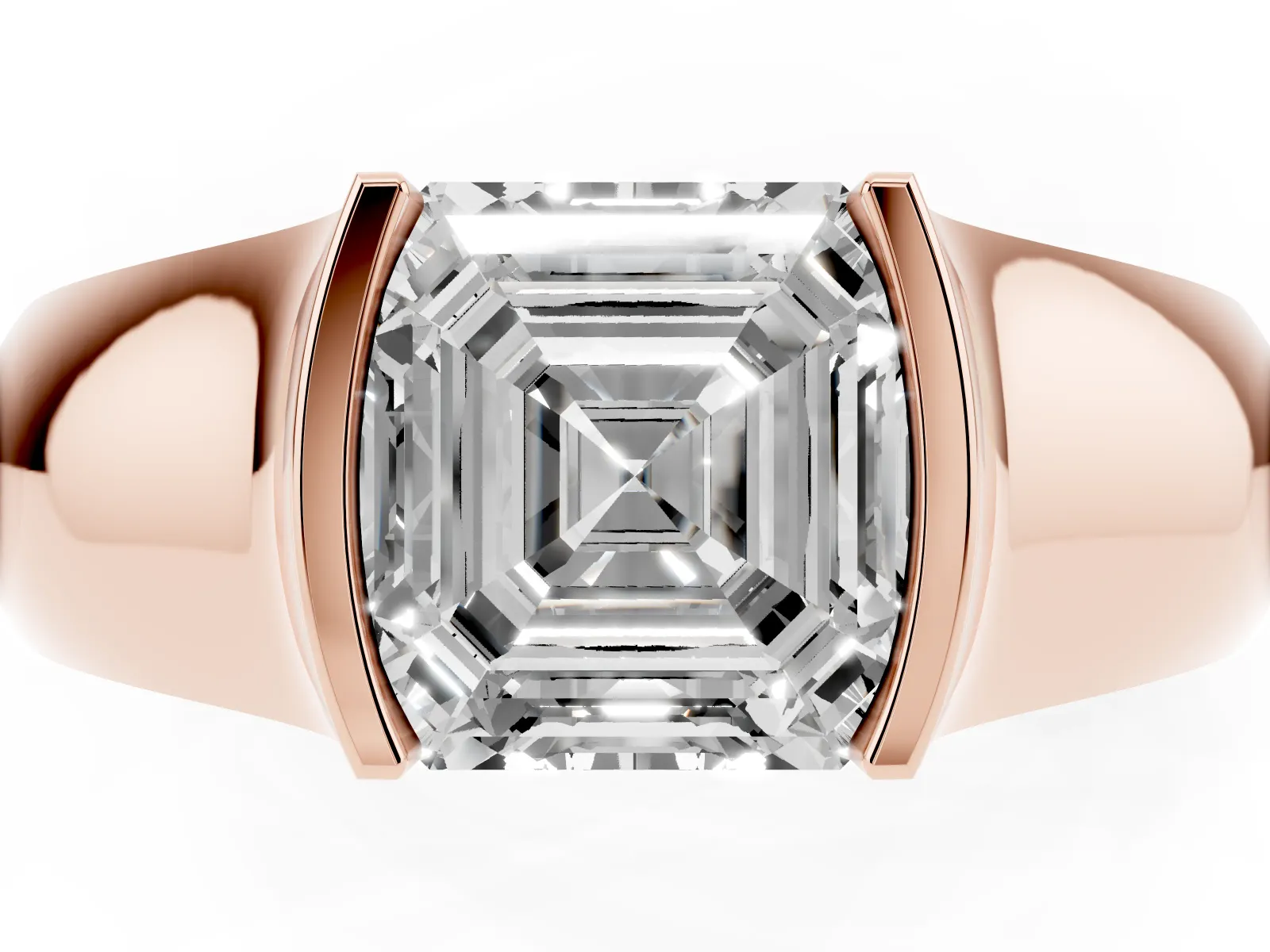 Asscher Cut Solitaire Bezel Set Diamond Ring with Wide Band Rose gold