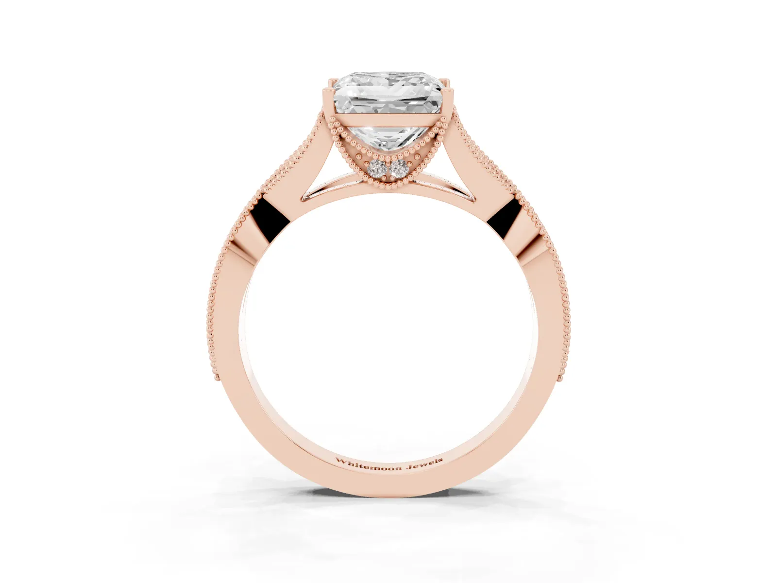 Princess Cut Cut Diamond Twisted Band with Milgrain Pave Setting and Four-Prong Setting Rose gold