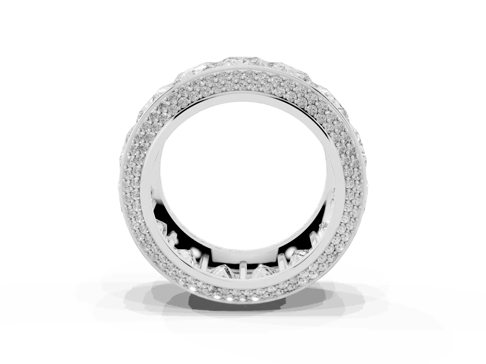 Princess Diamond Pavé Mens Wedding Band with Round Diamond Accents Platinum