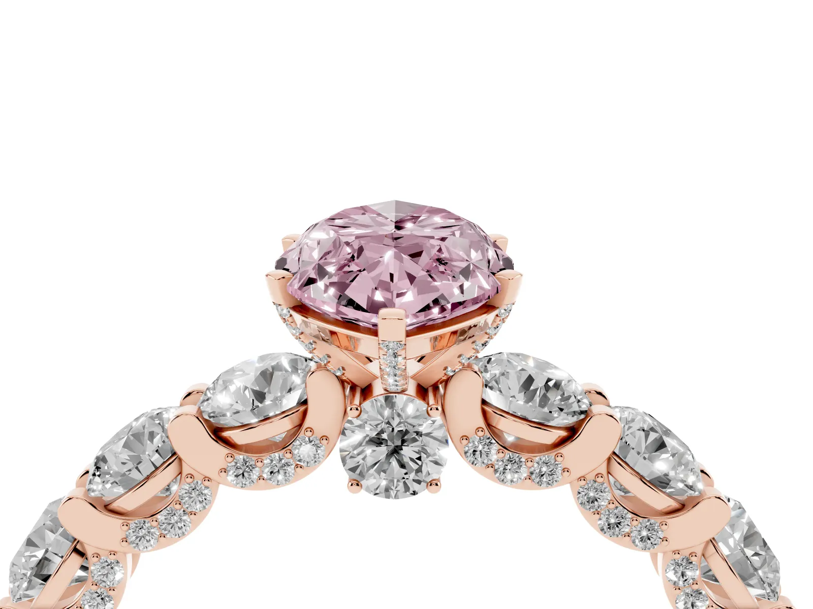 Fancy Pink Marquise Cut Diamond Side Stone Engagement Ring with Four-Prong Setting Rose gold