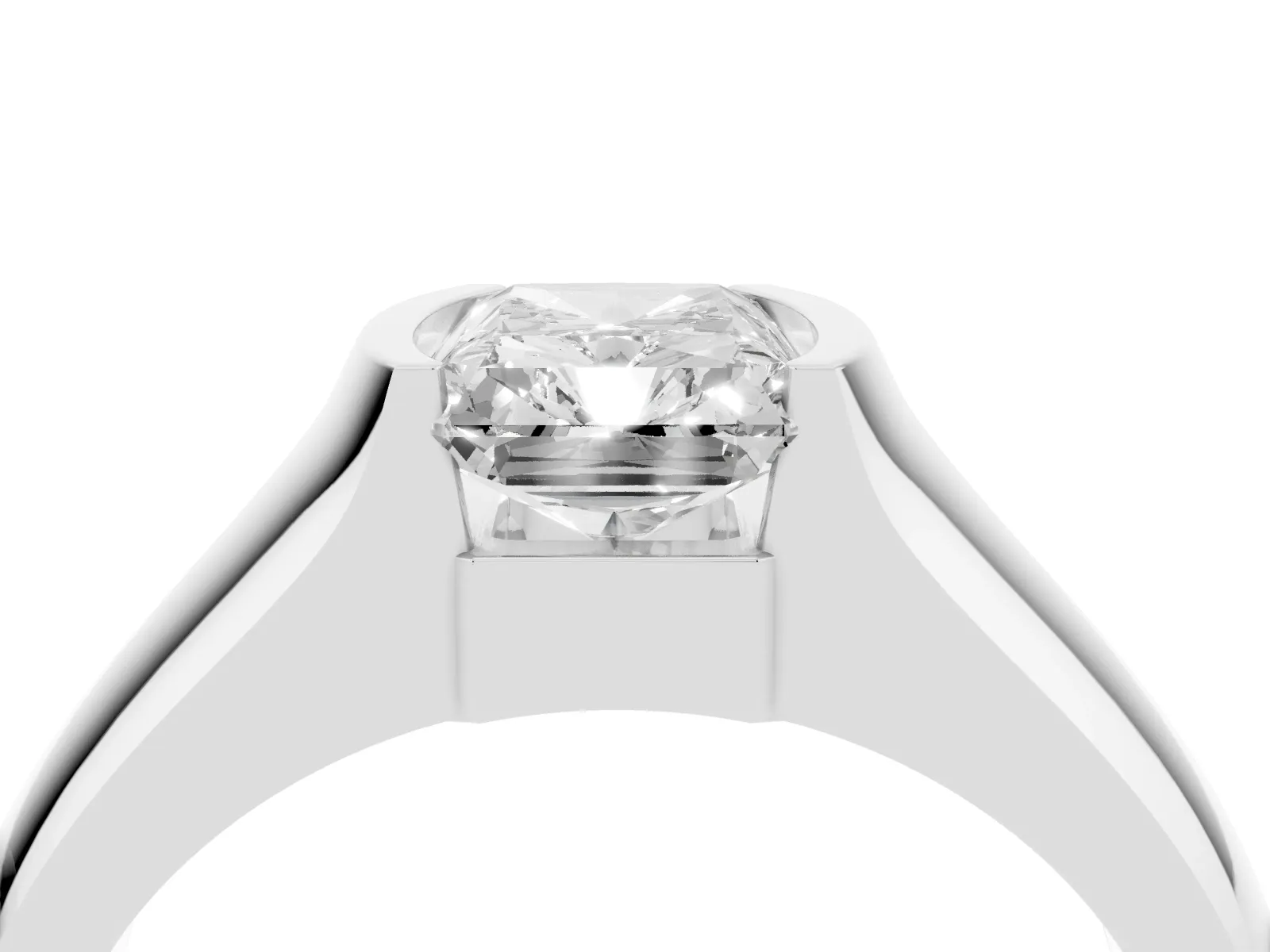 Radiant Cut Solitaire Bezel Set Diamond Ring with Wide Band White gold