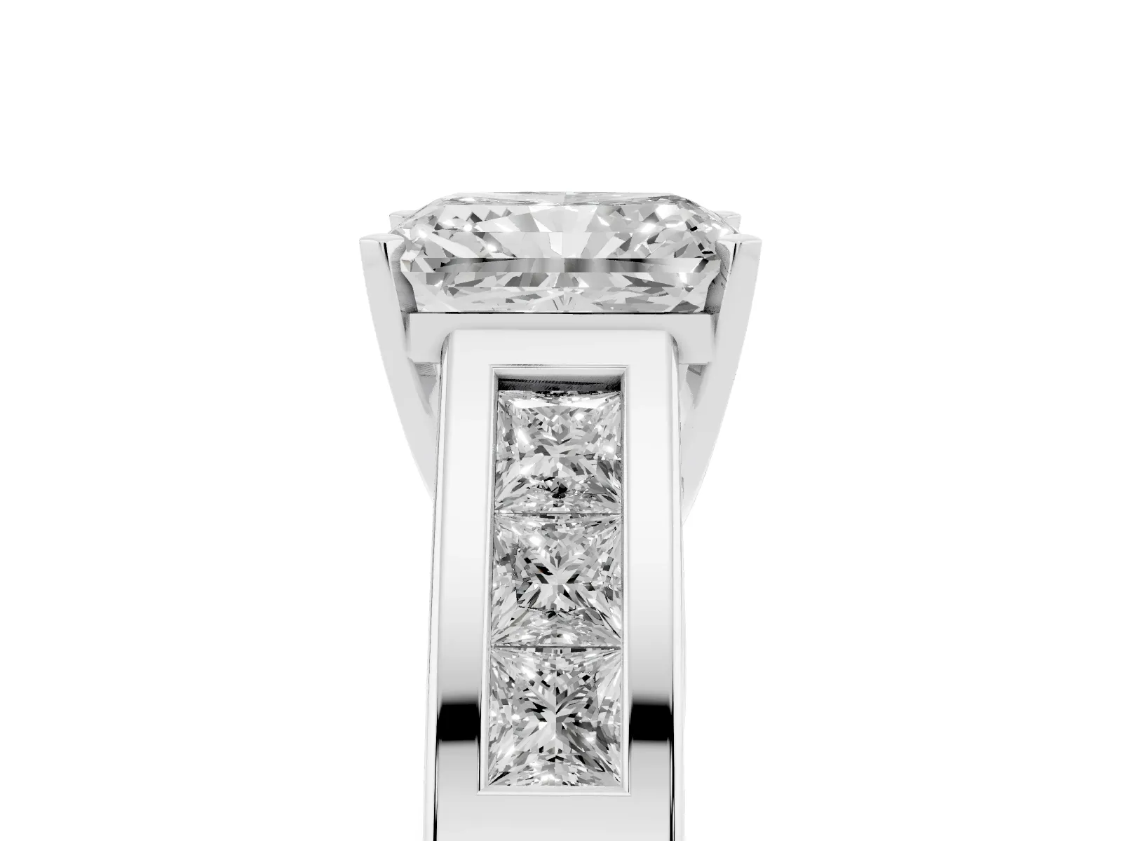 Radiant Cut Cut Channel Set Solitaire Ring with Four-Prong Setting Platinum