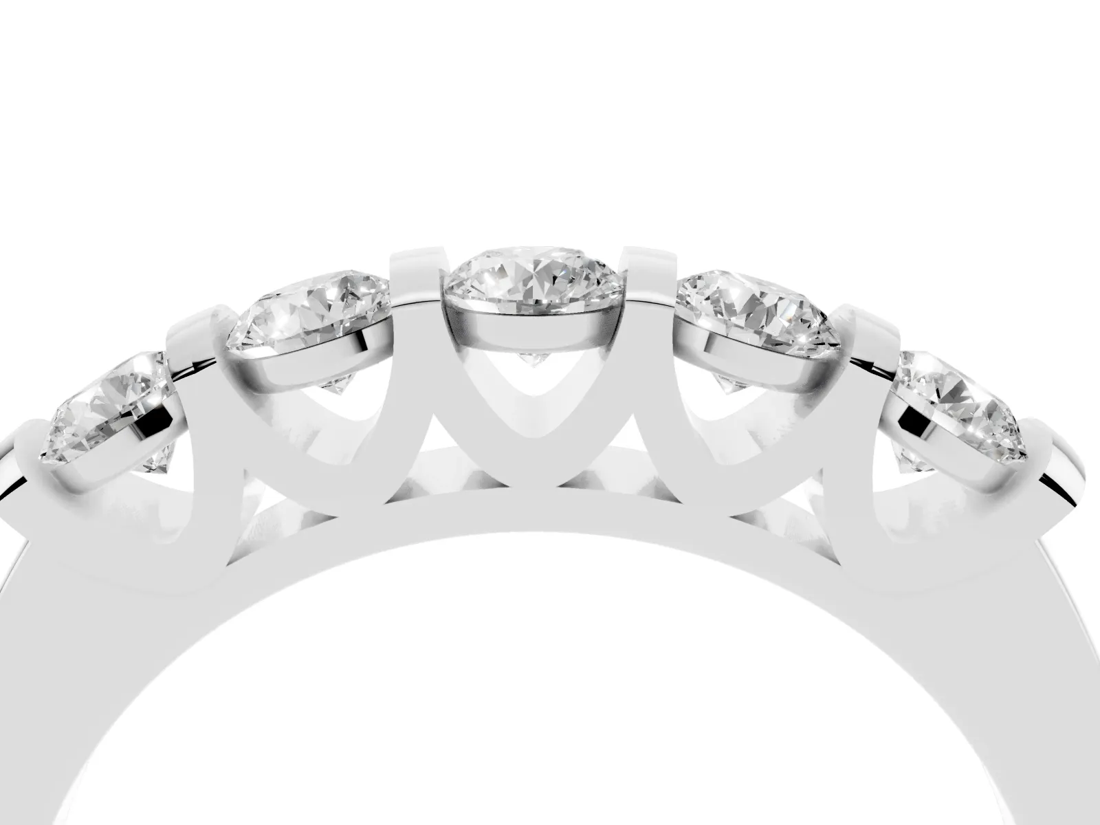 Five-Stone Round Diamond Half-Eternity Bar-Set Ring Silver