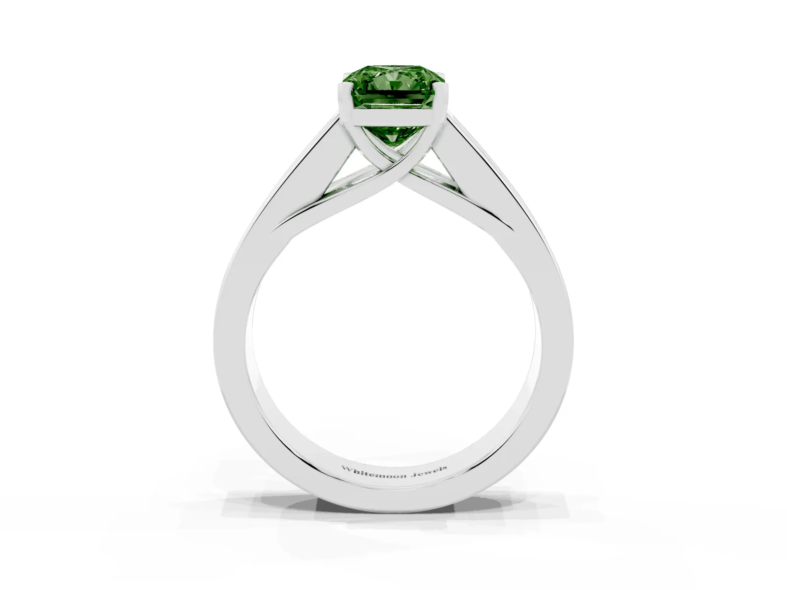 Fancy Green Radiant Cut Cut Channel Set Solitaire Ring with Four-Prong Setting Platinum