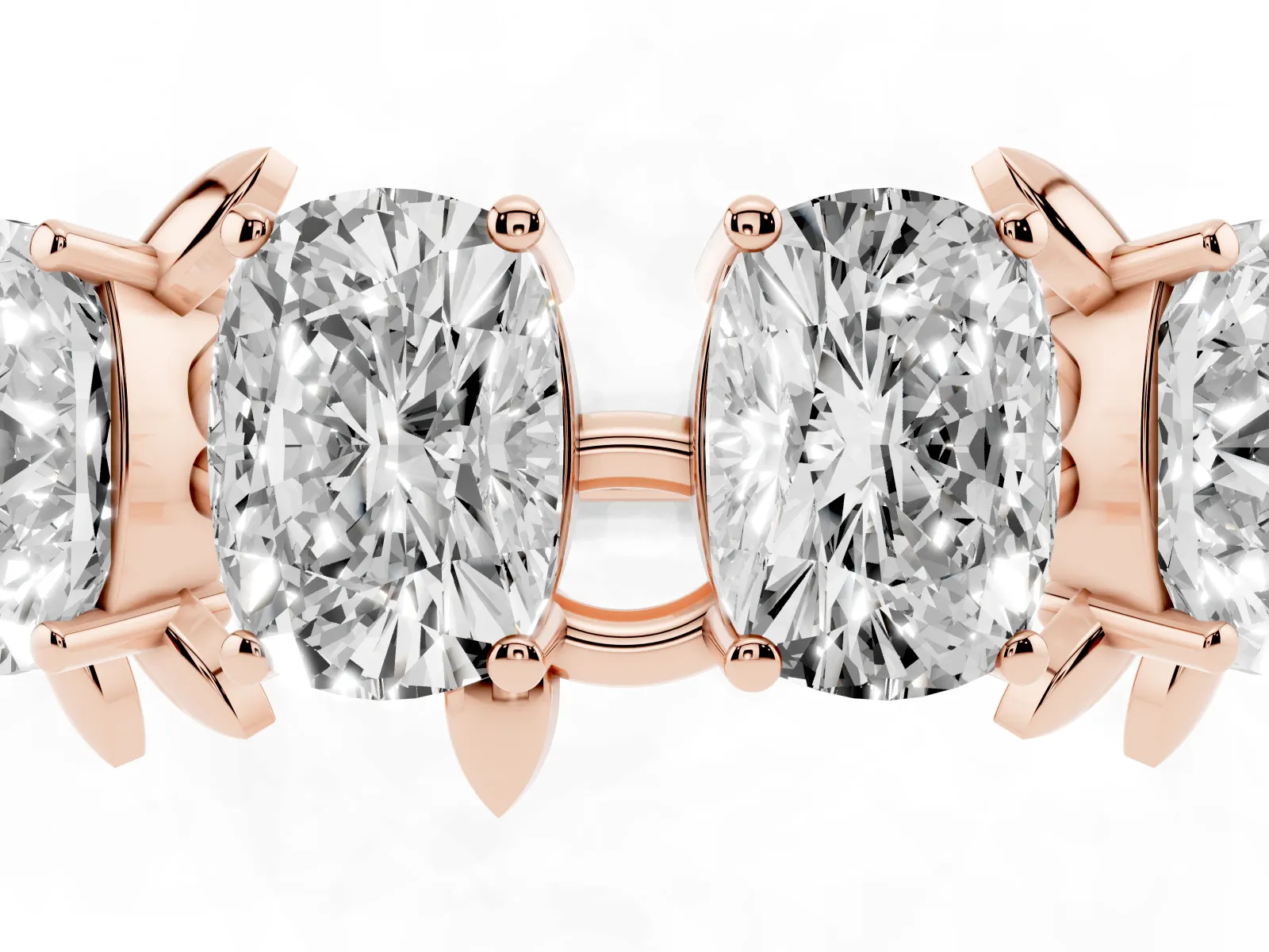 Four-Stone Elongated Cushion Diamond Band with Nature-Inspired Prong Setting Rose gold