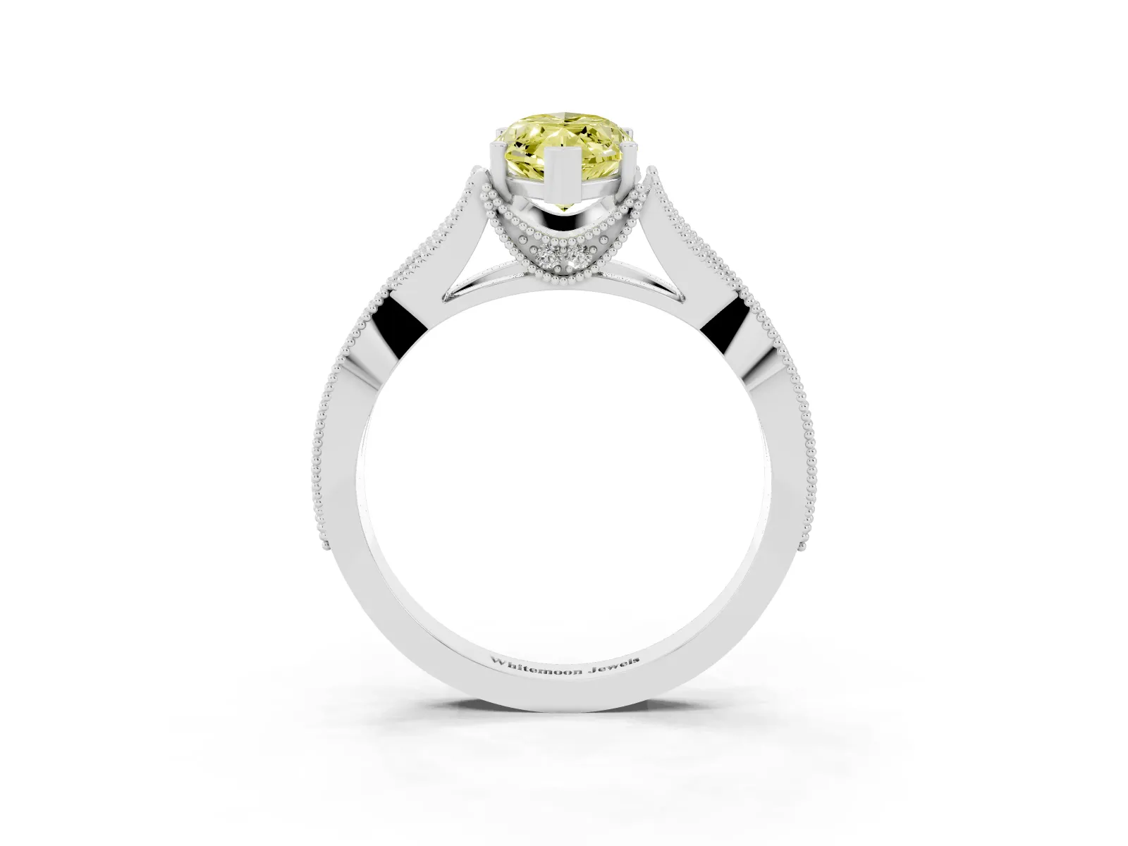 Fancy Yellow Marquise Cut Cut Diamond Twisted Band with Milgrain Pave Setting and Four-Prong Setting Platinum