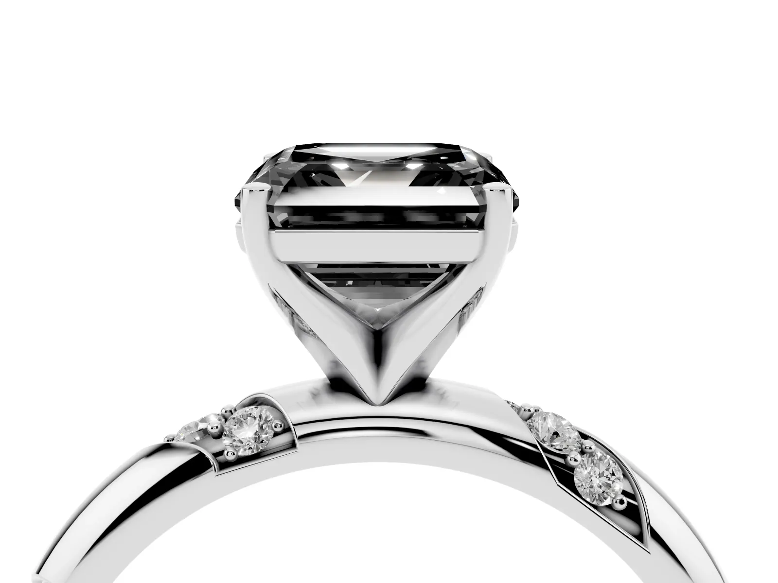Fancy Black Asscher Cut Diamond Solitaire Engagement Ring with Twisted Round Accent Band and Prong Setting Platinum