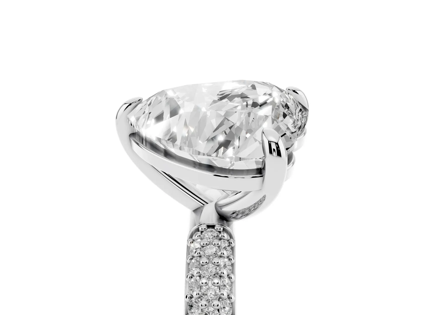 Pear and Heart Toi Moi Ring with Prong Setting and Micro Pave Band White gold