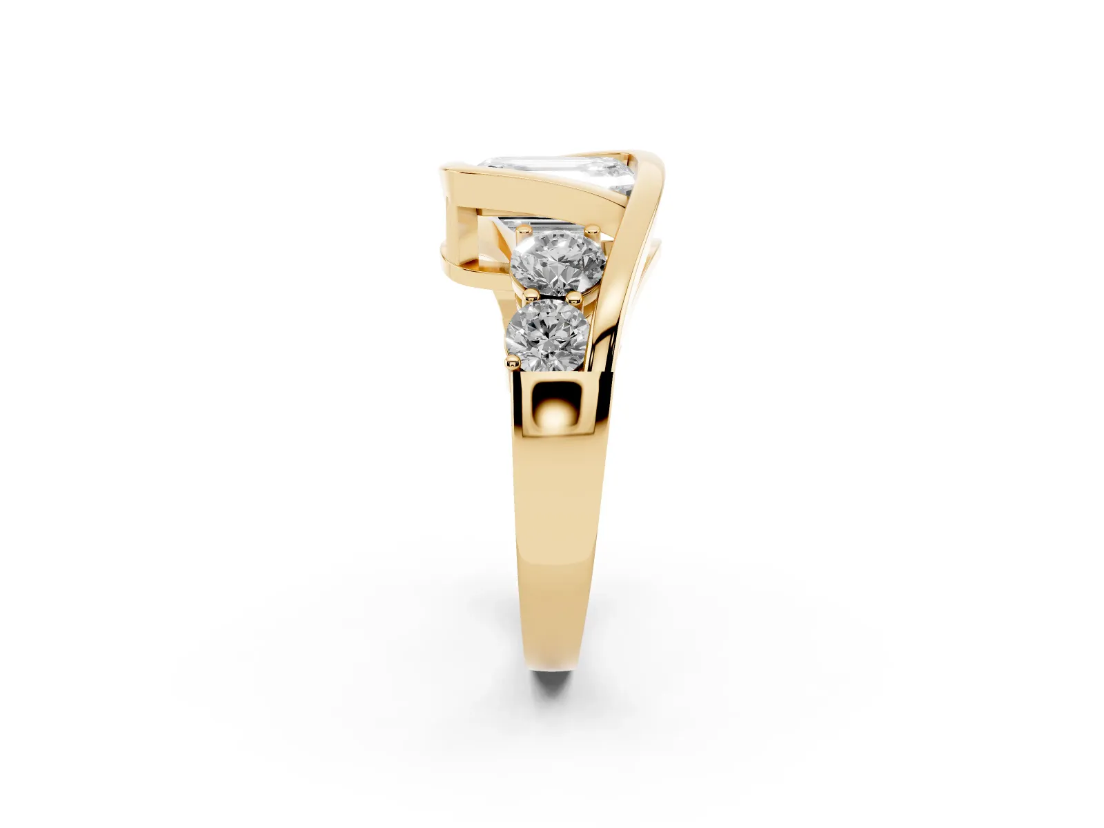 Bezel Set Emerald Cut Diamond Bypass Ring with Round Accents Yellow gold