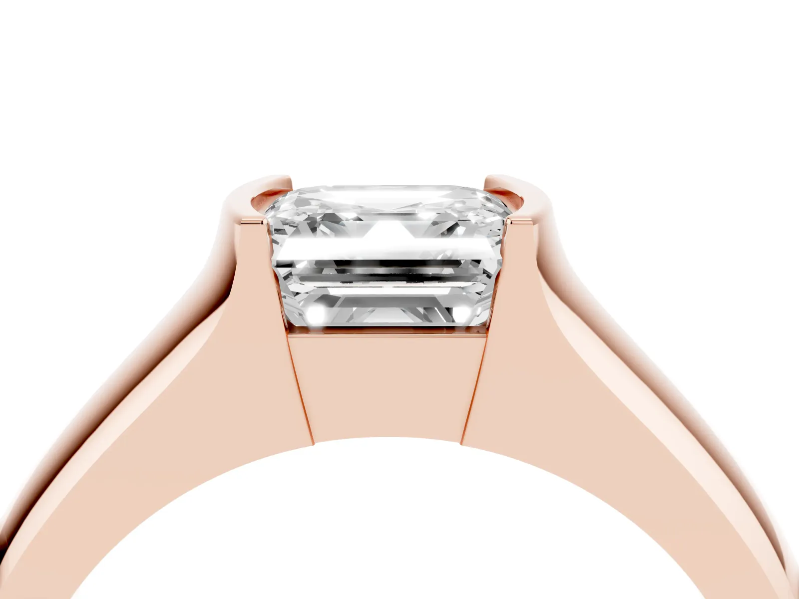 Asscher Cut Solitaire Bezel Set Diamond Ring with Wide Band Rose gold