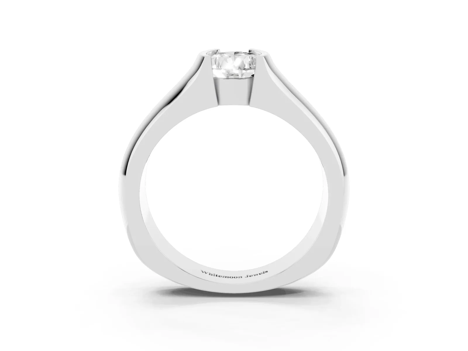 Pear Cut Solitaire Bezel Set Diamond Ring with Wide Band White gold