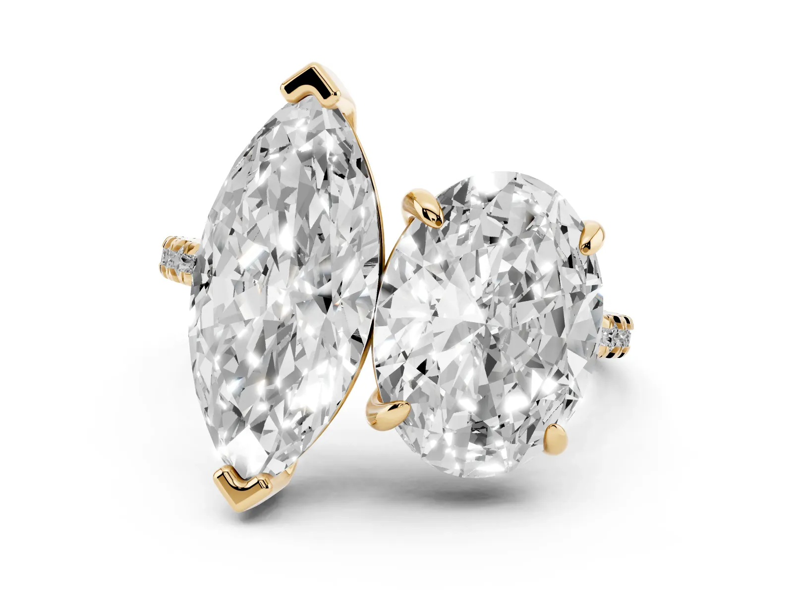Oval and Marquise Toi Moi Ring with Prong Setting and Pave Band Yellow gold