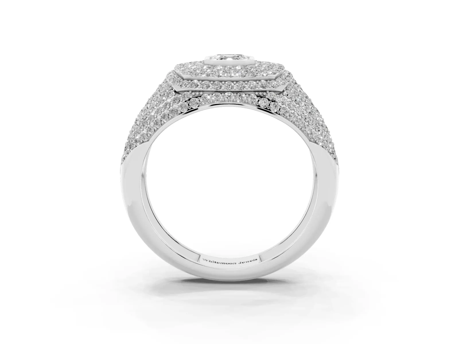 Asscher Cut Diamond Bezel Set Pavé Dome Mens Ring Silver