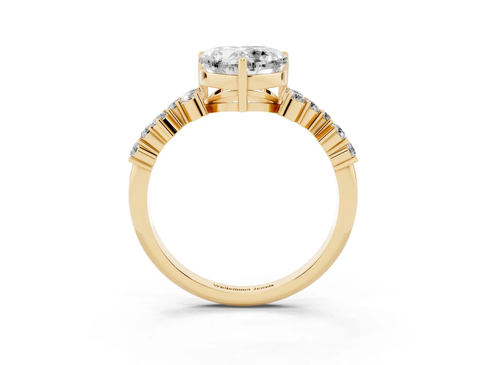 Heart Cut Diamond Scattered Round Accent Ring with Prong Setting Yellow gold