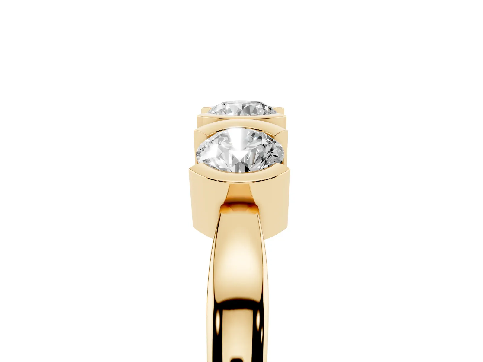 Three-Stone Round Diamond Half Bezel Prong Band Yellow gold