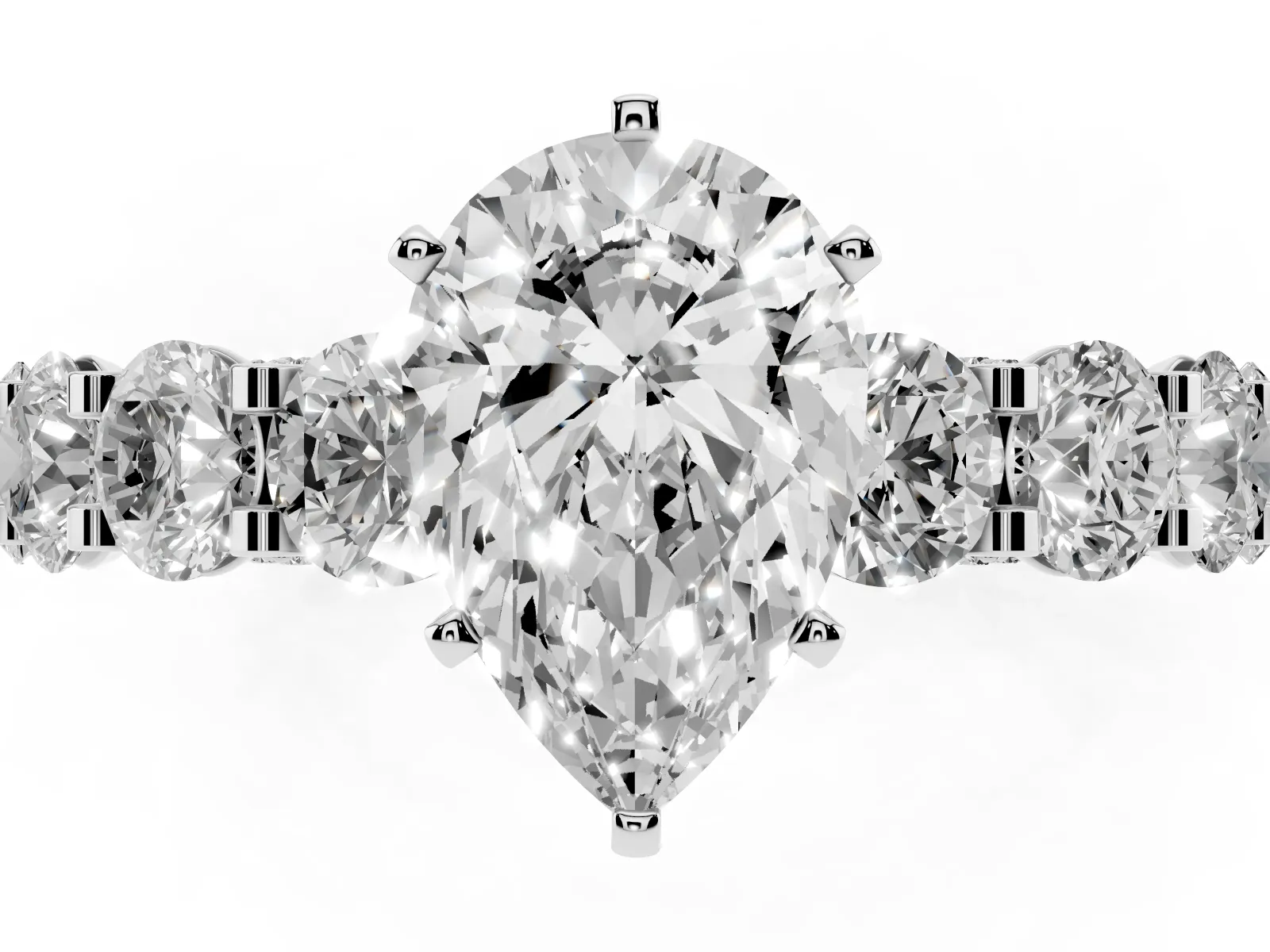 Pear Cut Diamond Side Stone Engagement Ring with Four-Prong Setting Silver