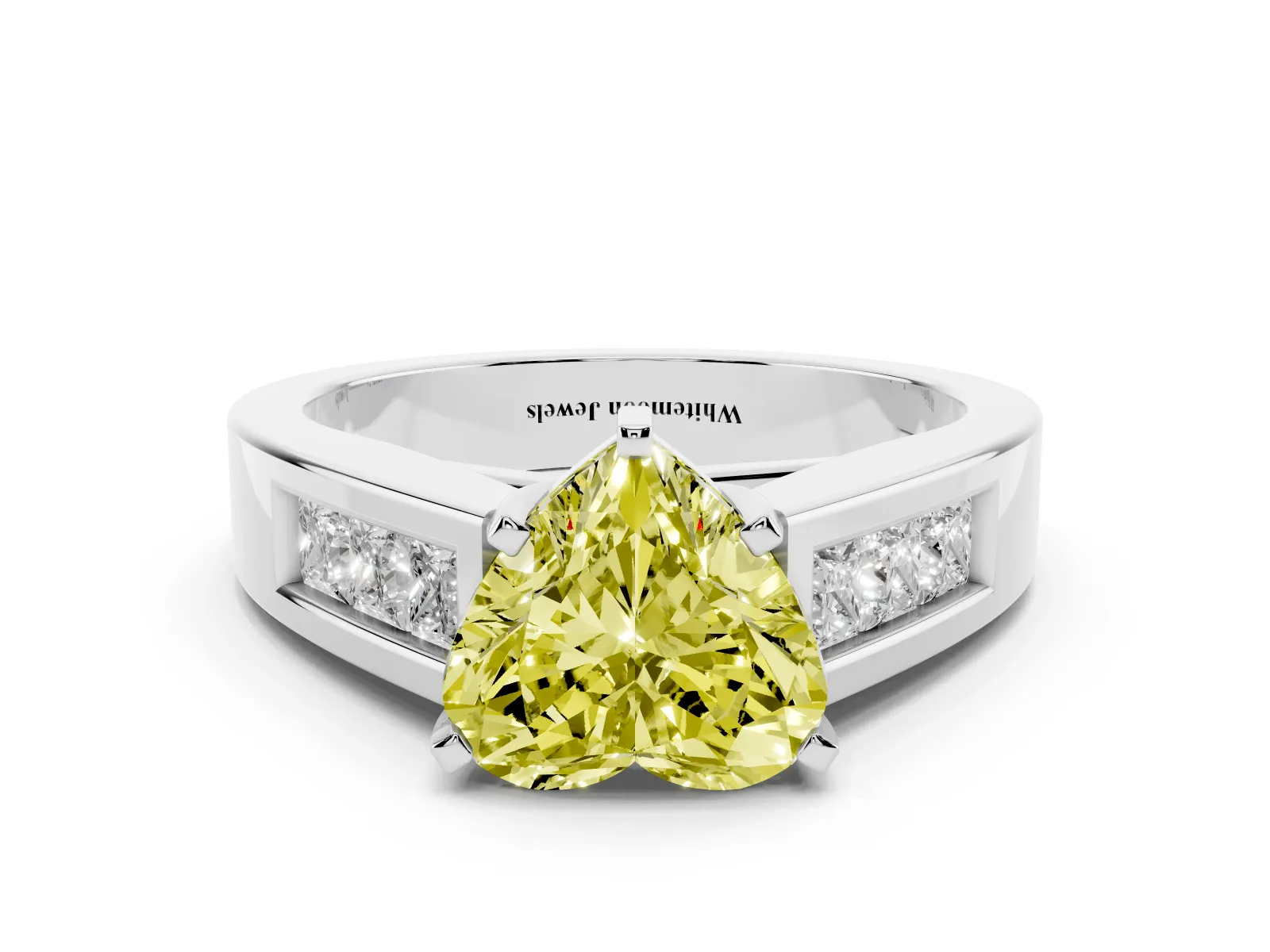 Fancy Yellow Heart Cut Cut Channel Set Solitaire Ring with Four-Prong Setting White gold
