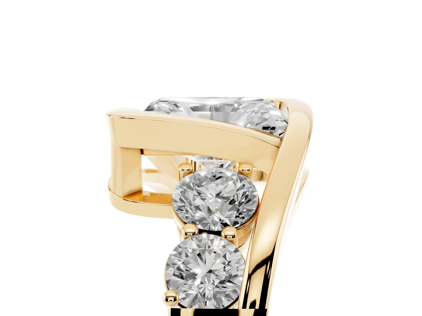 Bezel Set Radiant Cut Diamond Bypass Ring with Round Accents Yellow gold