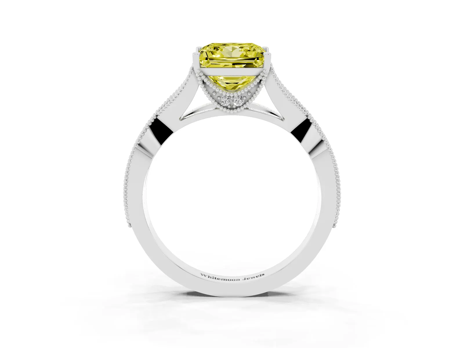 Fancy Yellow Princess Cut Cut Diamond Twisted Band with Milgrain Pave Setting and Four-Prong Setting Platinum