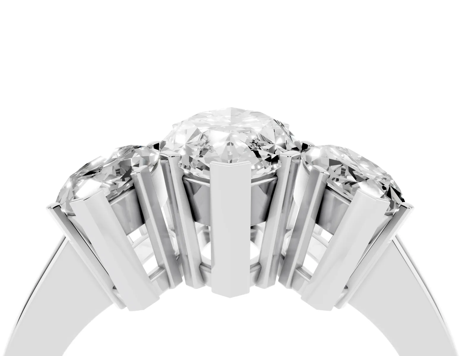 Three-Stone Marquise Cut Cut Diamond Ring with Channel Set Band and Four-Prong Setting Silver
