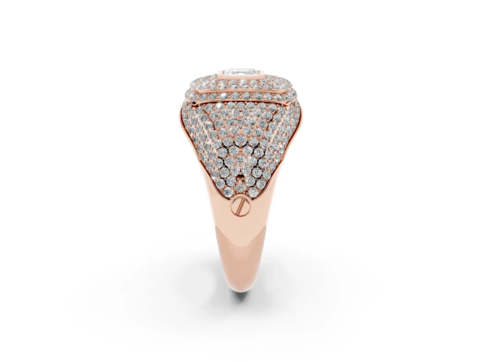 Asscher Cut Diamond Bezel Set Pavé Dome Mens Ring Rose gold