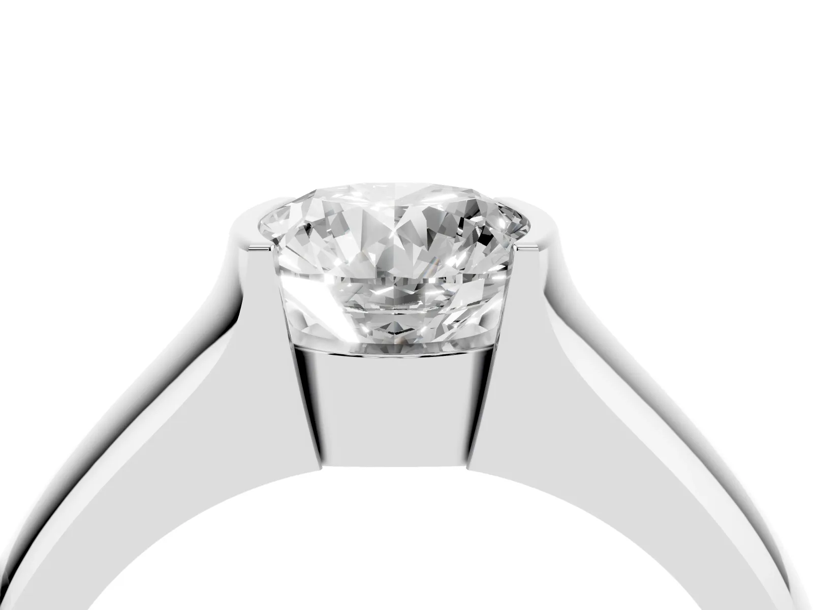 Round Cut Solitaire Bezel Set Diamond Ring with Wide Band Platinum