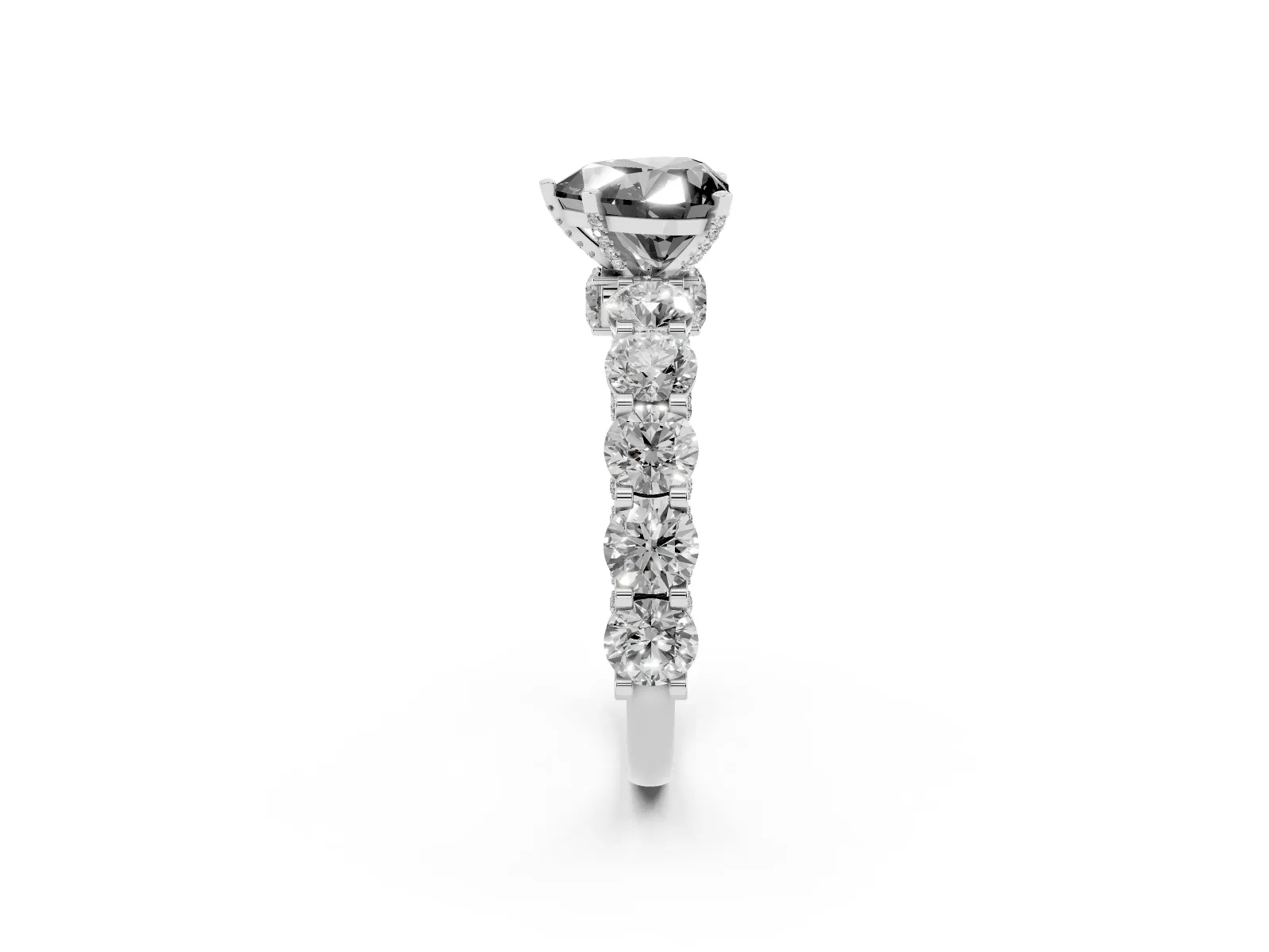 Fancy Black Heart Cut Diamond Side Stone Engagement Ring with Four-Prong Setting Platinum