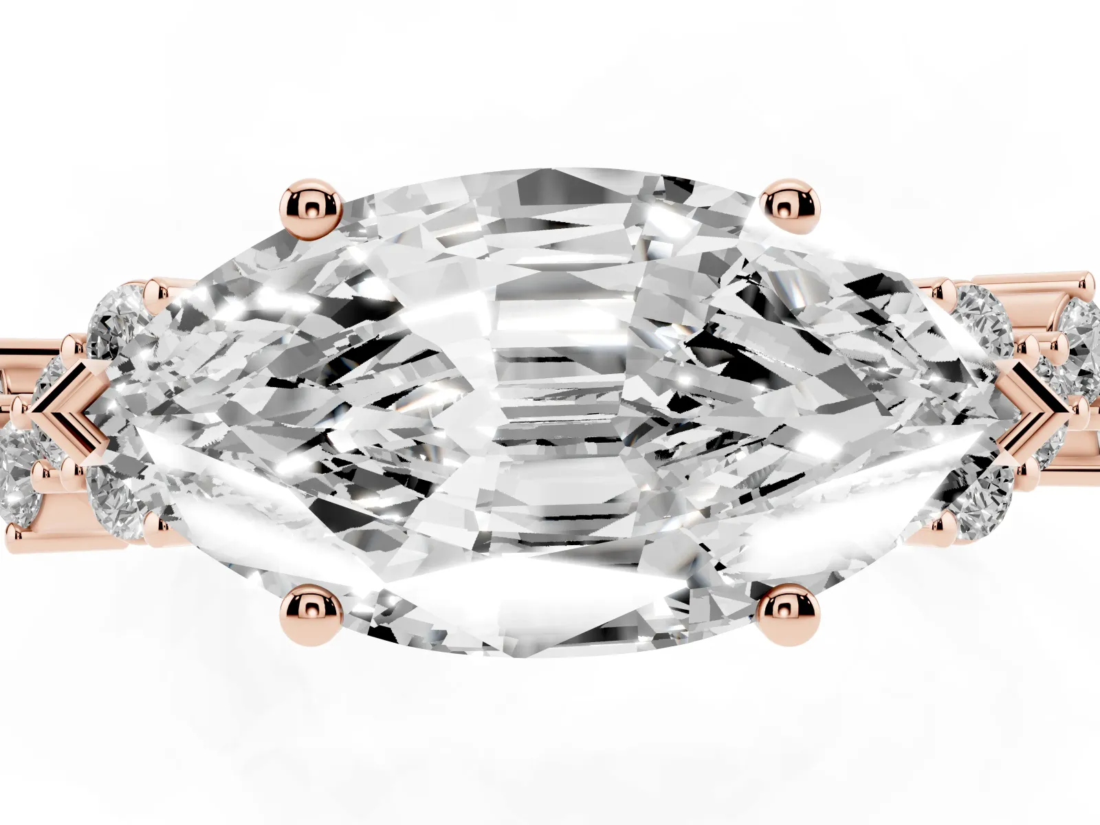 Marquise Cut Diamond Scattered Round Accent Ring with Prong Setting Rose gold