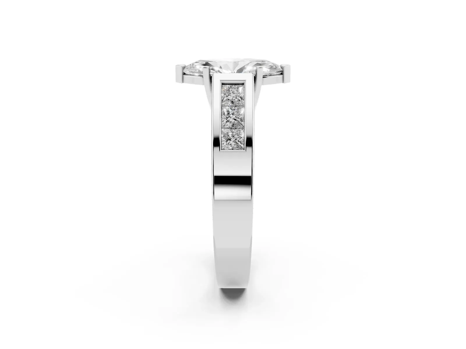 Marquise Cut Cut Channel Set Solitaire Ring with Four-Prong Setting Platinum
