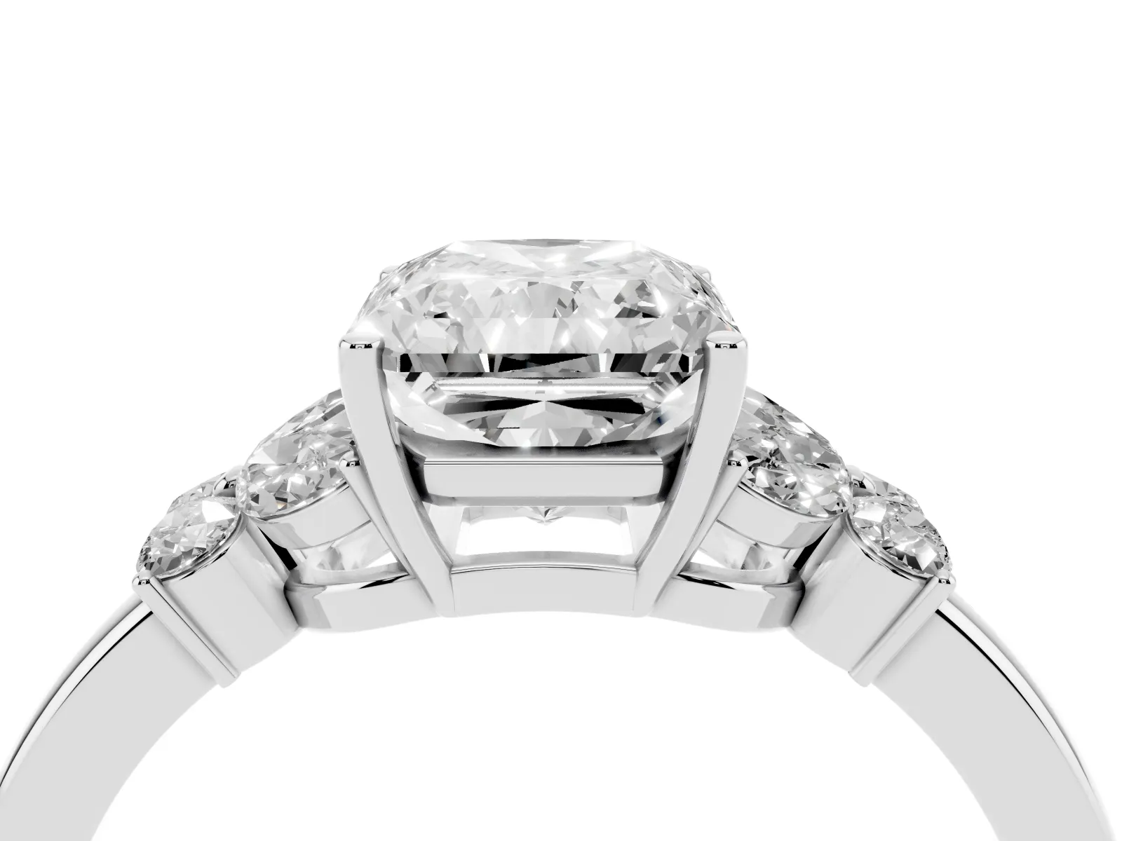 Radiant Cut Cut Solitaire Floral Diamond Ring with Four-Prong Setting Platinum