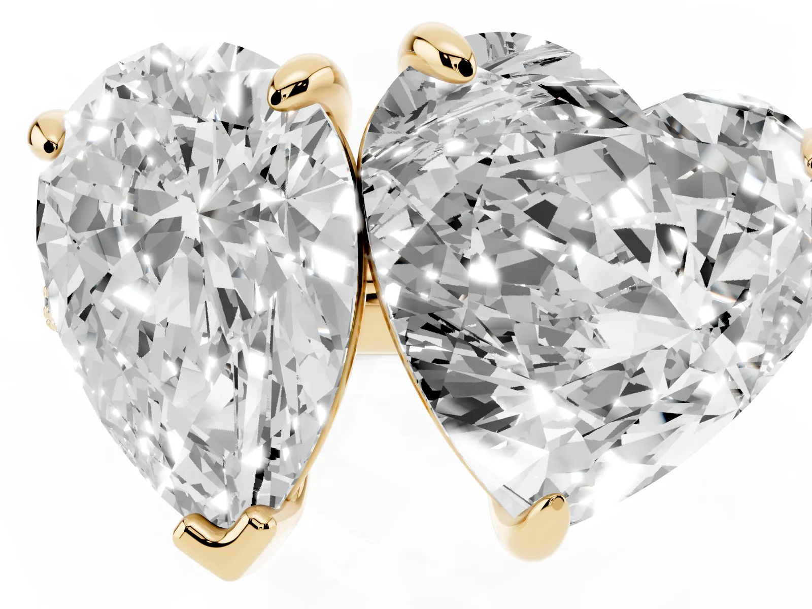Pear and Heart Toi Moi Ring with Prong Setting and Micro Pave Band Yellow gold