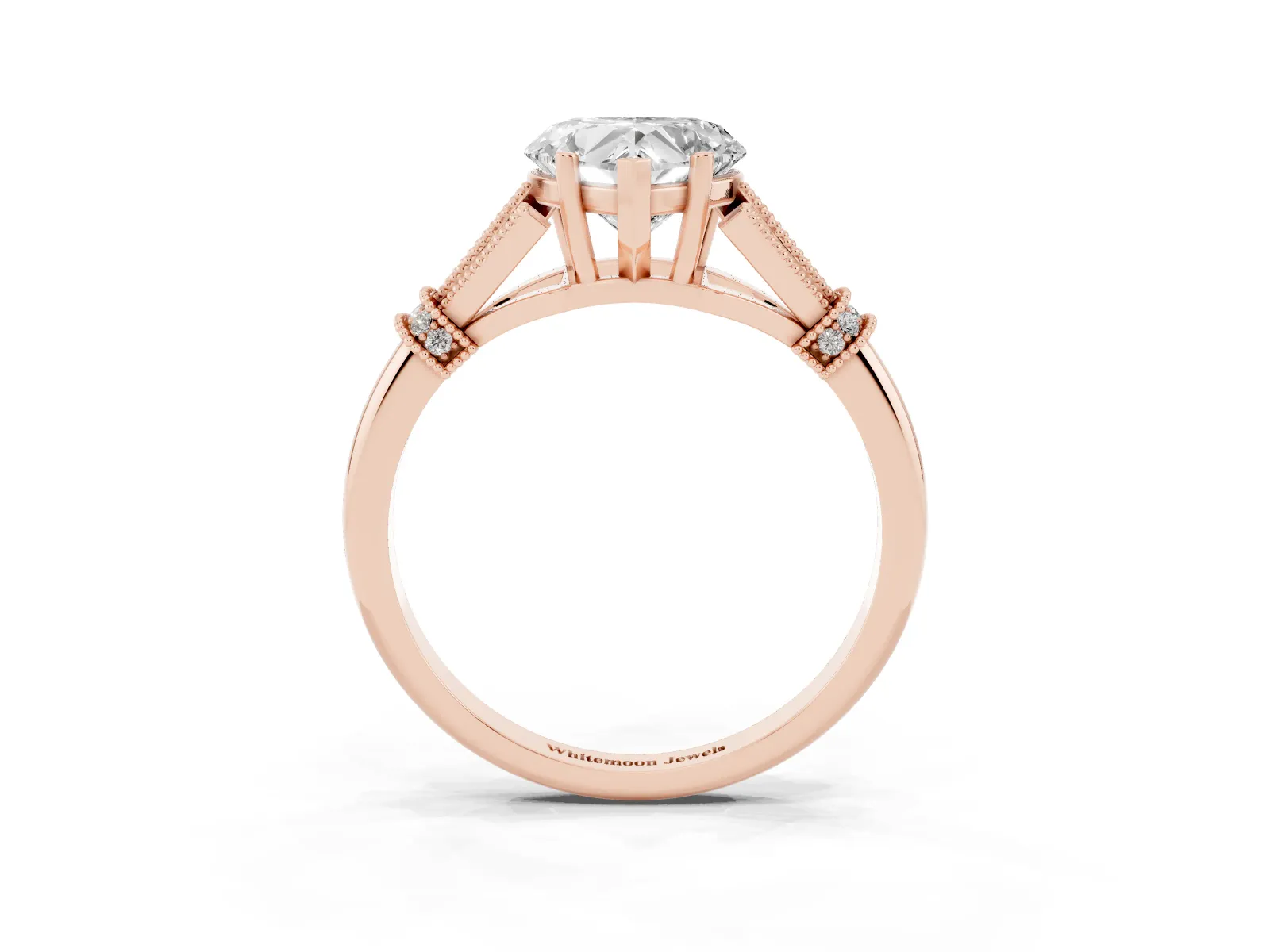 Heart Cut Diamond Solitaire Ring with Floral Filigree and Pave Accents Rose gold