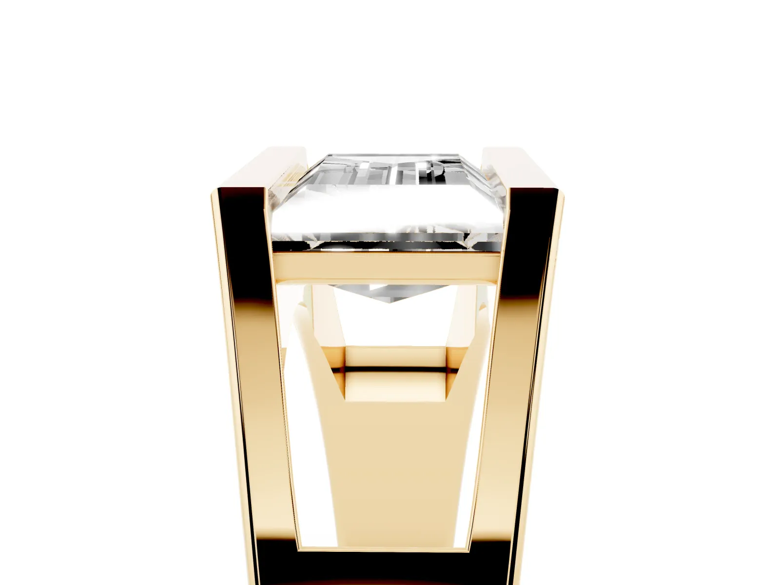 Baguette Diamond Geometric Solitaire Ring Yellow gold