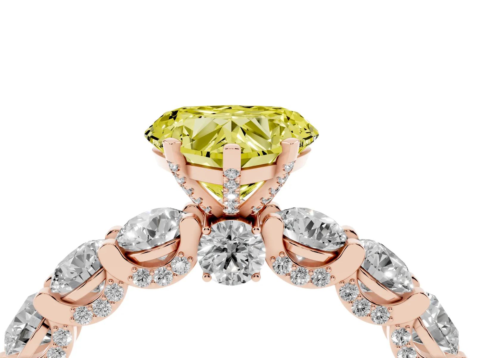 Fancy Yellow Heart Cut Diamond Side Stone Engagement Ring with Four-Prong Setting Rose gold
